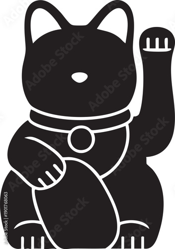Lucky cat maneki-neko silhouette with a waving paw