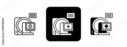 Medical Imaging  Solid color and black line drawing vector illustration set