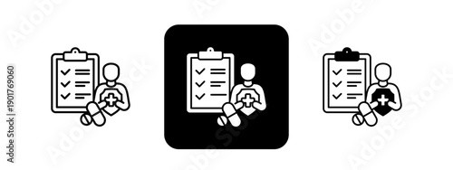 Clinical Trials  Solid color and black line drawing vector illustration set