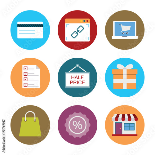 Wallpaper Mural A comprehensive vector illustration set featuring flat shopping, finance, and banking icons designed as modern business symbols for web, mobile, and internet technology interfaces Torontodigital.ca