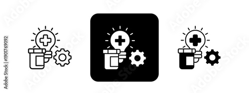 Clinical Diagnostics  Solid color and black line drawing vector illustration set