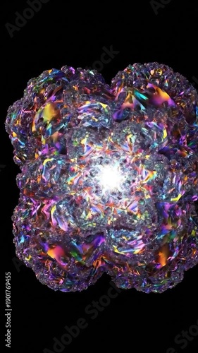 Wallpaper Mural A vibrant, abstract, iridescent form with a central glowing core against a black backdrop Torontodigital.ca