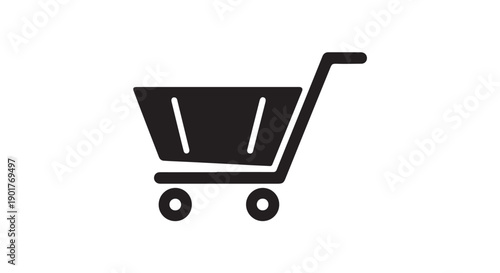 Shopping Cart Icon in Simple Flat Design with Black Color on White Background for E-commerce