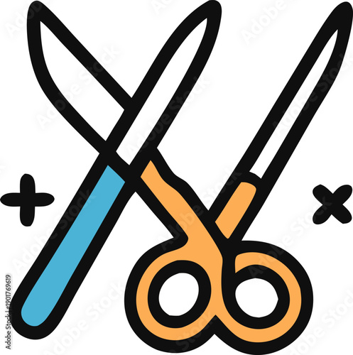 Simple outlined illustration of scissors and a nail file. Perfect for beauty or grooming designs, diy projects, crafts, and logos.