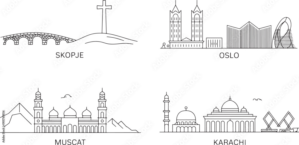 Fototapeta premium Dushanbe skyline outline city landmark architecture urban design famous buildings famous travel destination