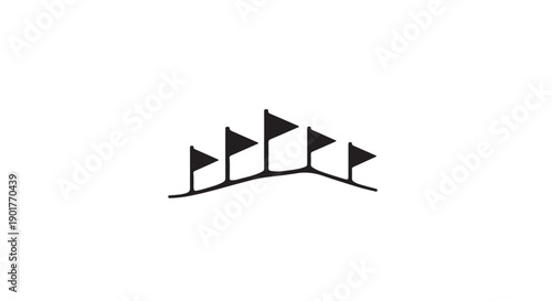Black Flags on Hills in Simple Minimalist Style with High Contrast Lighting on White Background for Business Milestones