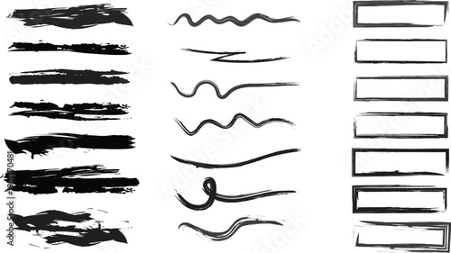 Hand-Drawn Black Brush Strokes, Underlines, and Frames Collection