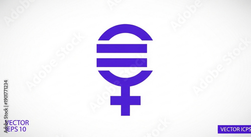 Purple venus symbol with horizontal lines on white background representing female empowerment and equality in a modern minimalist style