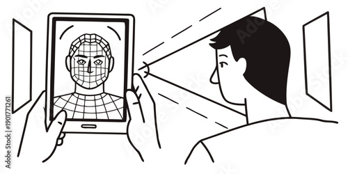 Biometric Face Recognition System with Digital Grid Overlay – Futuristic Security Technology