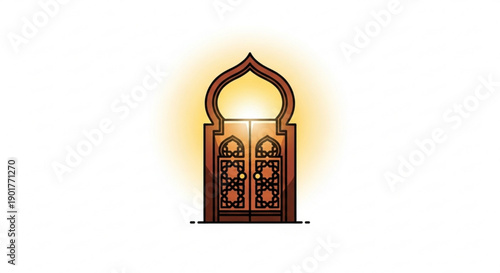 Traditional islamic lantern with intricate design glowing warmly in the dark