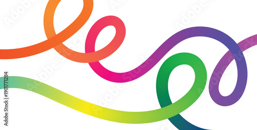 Abstract colorful gradient ribbons flowing smoothly on a white background, modern design element.