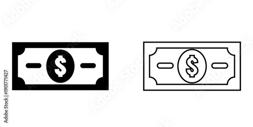 Paper money line glyphs icon vector for currency themes. Symbolizes banknotes and cash payments. Ideal for finance apps and banking UI.