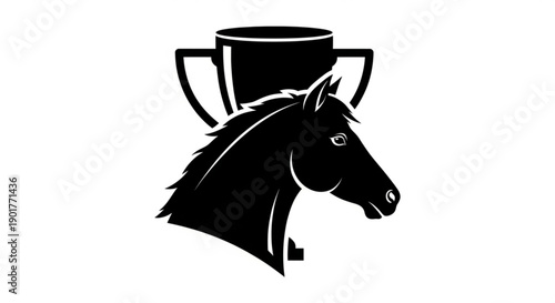 Black horse head silhouette with trophy cup icon symbolizing victory and achievement in a simple bold design