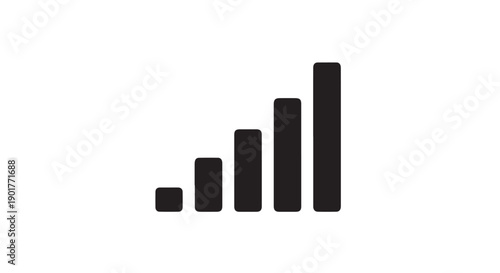 Growing bar graph in simple black design with gradual height increase in modern data visualization for business analytics
