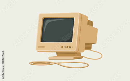 Vintage computer monitor displayed on a desk, showcasing its classic design and nostalgic appeal in a simple, digital illustration