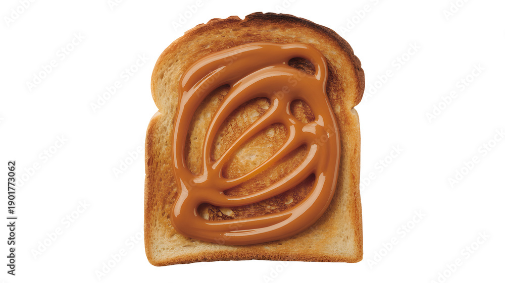 Fototapeta premium Toasted bread slice with caramel spread for a sweet snack