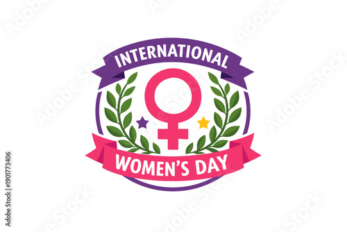 International Women's Day badge with female symbol and laurel wreath