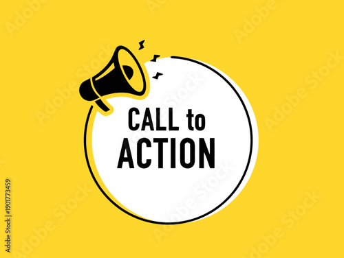 Call to action megaphone announcement graphic design, conveying urgency and engagement, perfect for marketing campaigns and promotional material on yellow background