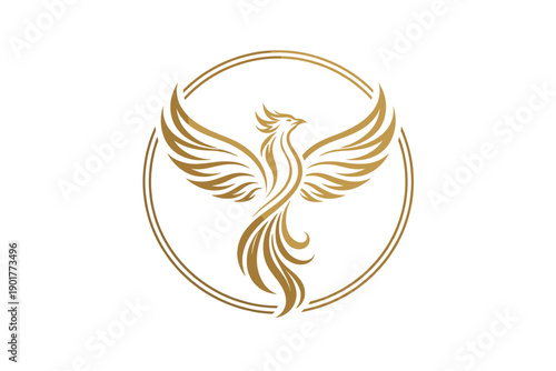 Elegant golden phoenix emblem with stylized wings in circular frame