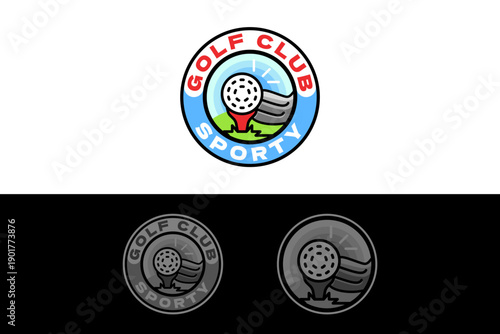Golf Club Sport with Ball Circular Badge Design. Outdoor Element for Sports Branding