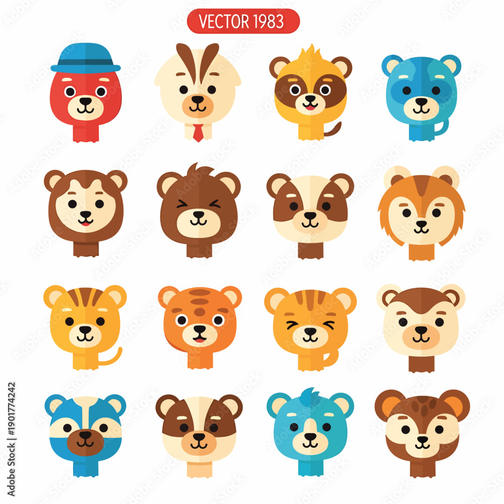 Fototapeta premium Set of Cartoon Animal Faces