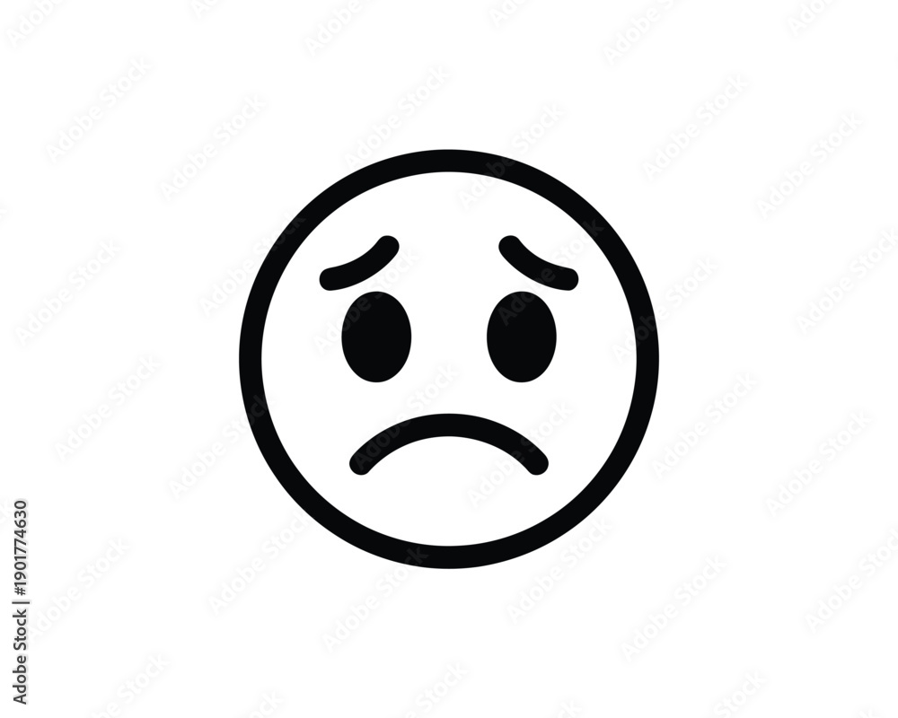 Obraz premium A frowning emoticon face with a disappointed expression on a white background