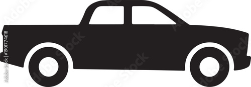 Black silhouette icon of a pickup truck or utility vehicle with rear cargo bed