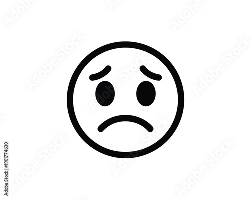 A frowning emoticon face with a disappointed expression on a white background