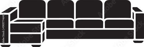 Black silhouette icon of modern sectional sofa couch for comfortable interior furniture design