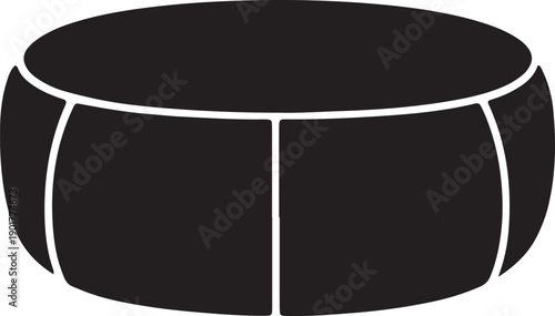 Black silhouette of round barrel ottoman or large cylindrical pouf seat furniture