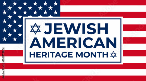 Jewish American Heritage Month Banner with Star of David over Patriotic USA Flag Background Vector Illustration