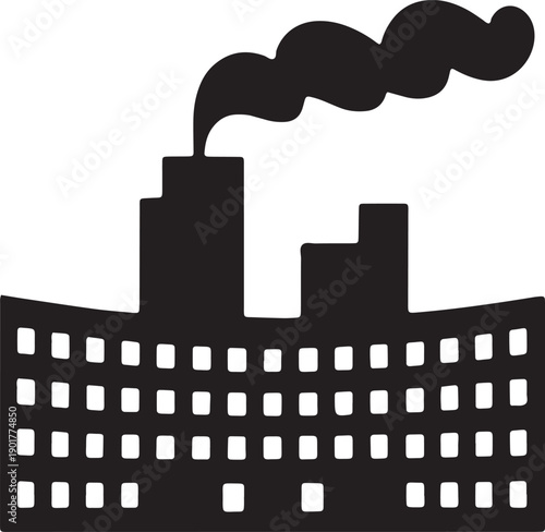 Industrial factory building silhouette with smoking chimney producing fumes and pollution vector