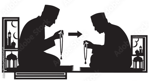 Ramadan Emblem Silhouette Bowing with Quran