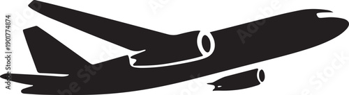 Jet airplane taking off illustration silhouette in rising flight motion