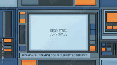 Retro Futuristic Control Panel Interface Illustration. Abstract Geometric Dashboard Screen Template for Technology, Data, and Sci-Fi Concepts.