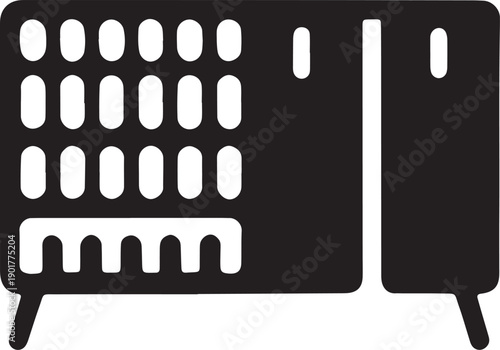 Retro television set icon with many vertical vents and geometric shapes outline