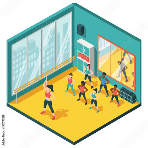 Group of People Exercising in Fitness Studio.