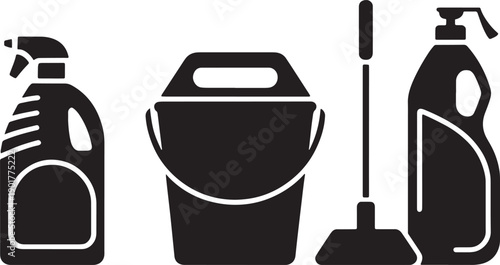 Sanitary maintenance equipment set with spray bottle bucket mop and dispenser for janitorial work