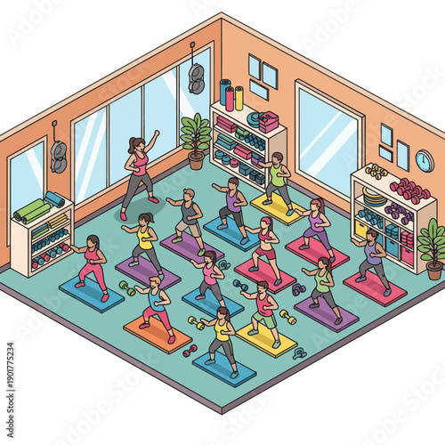 Group of People Practicing Yoga Together.