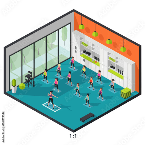 Group Fitness Class in Modern Studio.