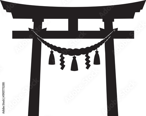 Silhouette of a Japanese shinto torii gate with sacred rope