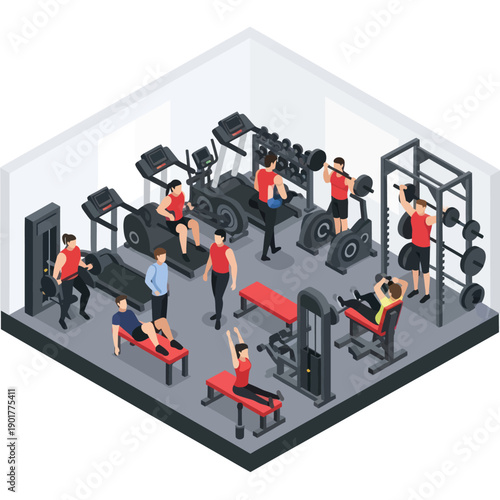 People Exercising in Modern Fitness Center.