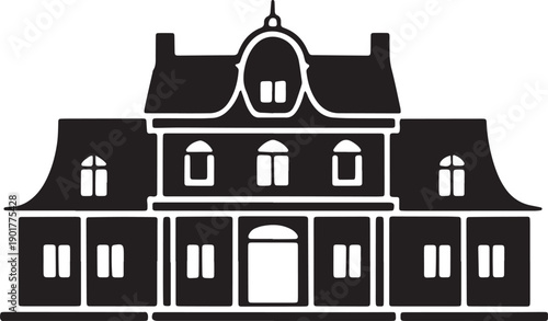 Victorian style haunted house silhouette vector illustration for spooky and mysterious themes