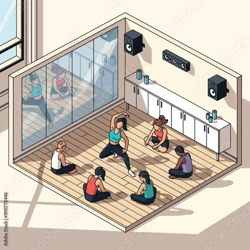 Group of Women Practicing Yoga in Studio.