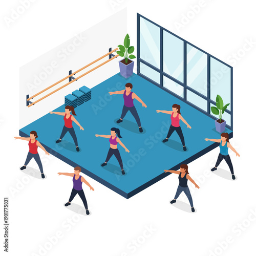 Group of People Exercising in Fitness Studio.