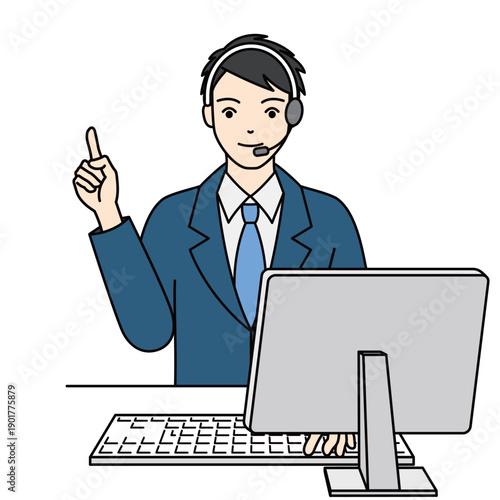 Business operator typing on keyboard and pointing finger for idea