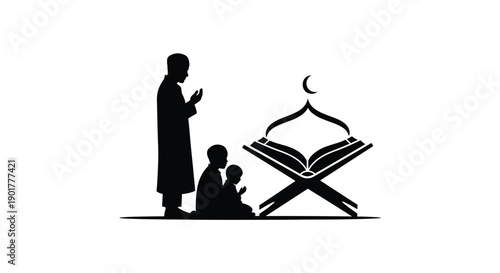 Ramadan Prayer Silhouette with Tasbih Beads