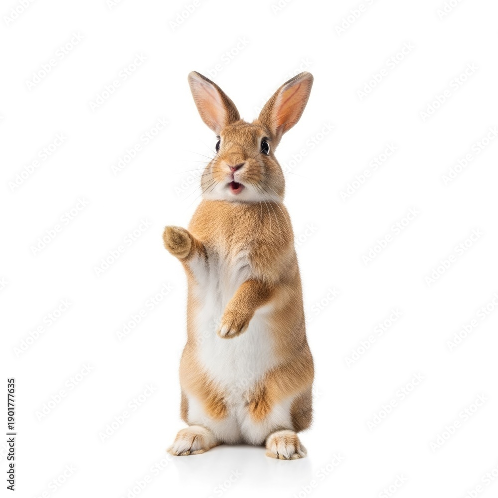 Obraz premium Adorable brown rabbit standing on hind legs looking curious