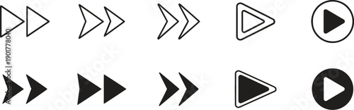 Collection of modern play button icons for digital media