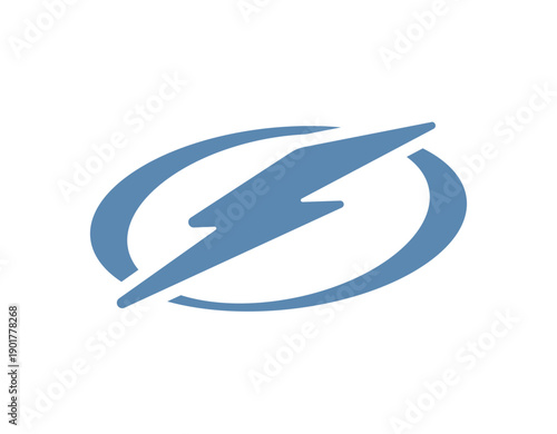 Blue lightning bolt symbol within an oval, representing speed, power, and energy on a white background.